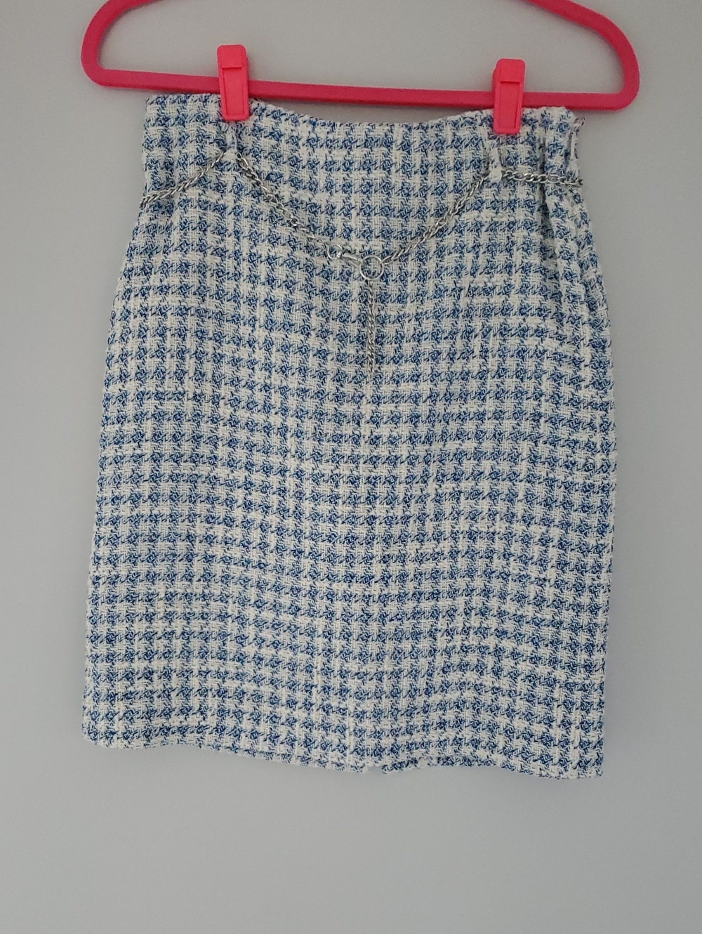 Mango Houndstooth Midi Skirt in Blue & White